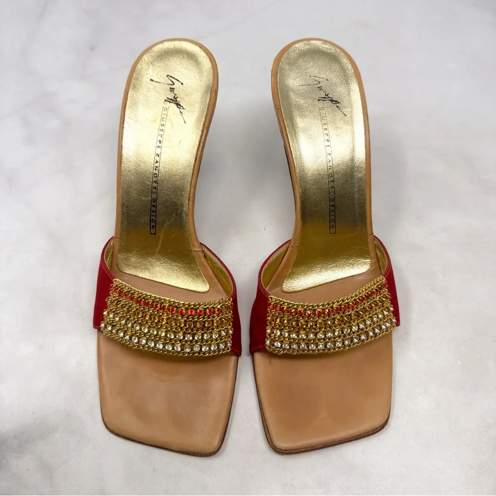 Giuseppe Zanotti Vicini Vintage Y2K Rhinestone Square Toe Slide Mule Sandal Heel